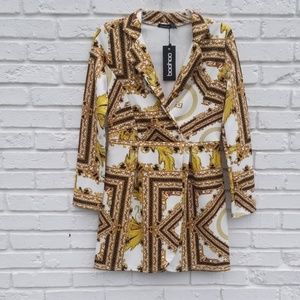 Versace-look print long sleeve dress